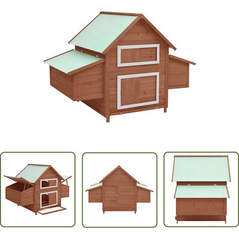 INLIFE Poulailler Moka et blanc 152x96x110 cm Bois de sapin massif (1/5)