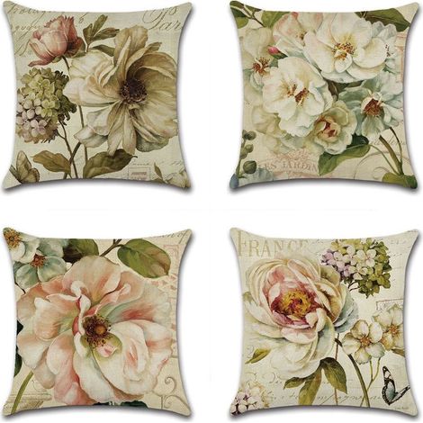 Fodere per cuscini da esterno impermeabili 45 x 45 cm, decorative con motivo floreale, per patio, giardino, panca, divano, soggiorno, arredamento casa, set da 4 (fiori) (1/5)