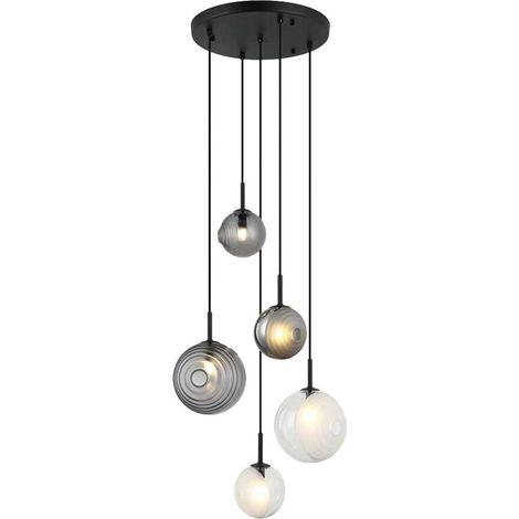 Suspension Luminaire LED D450 pour 5 Ampoules G9 Blanc Fumé et Verre Glacé ZAMBELIS 23057 (1/5)