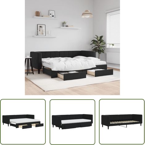 The Living Store Tagesbett Ausziehbar mit Schubladen Schwarz 80x200 cm Samt - Schlafcouch - Sofa Bett - Gästebett - Ausziehbares Bett - Tagesbett (1/5)