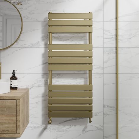 Duratherm Brushed Brass Flat Panel Heated Towel Rail Bathroom Radiator 1200 x 500mm