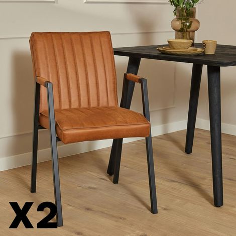 Fauteuil de table cognac à bandes (lot de 2) CORTINA