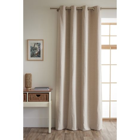 Rideau + 8 œillets 140 x 240 cm fils teints jacquard  "Elios" Le fil d'Ariane - Elios Taupe - (1/2)