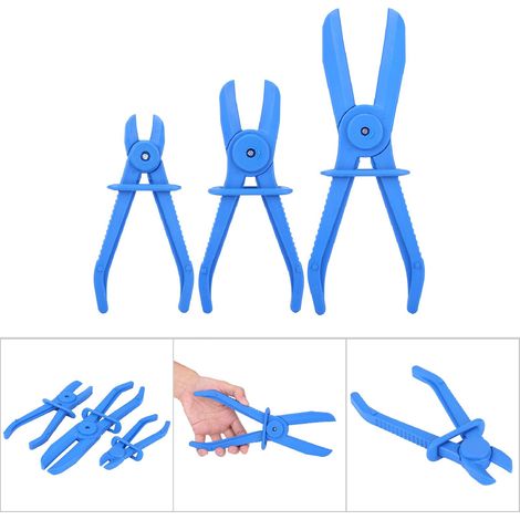 Kit de 3 pinces flexibles en plastique pour tuyaux de frein, carburant et eau (bleu) (1/5)