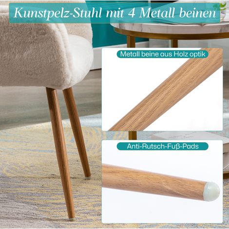 Chaise de salle à manger 59x46x79 cm en fausse fourrure blanche avec accoudoirs, stable – MEUBLIV (1/5)
