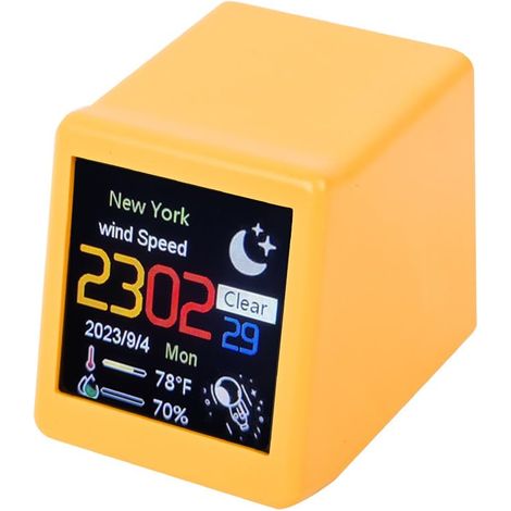 Réveil numérique intelligent  Prévisions météo pour bureau  Décoration de bureau photo, station météo numérique intelligente avec Wi-Fi (jaune) (1/5)