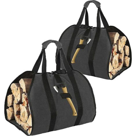 Sac à bois de chauffage, 2 pièces, sac à bois de chauffage en toile, sac étanche, accessoire de cheminée pliable, adapté au poêle, plage (noir) (1/5)