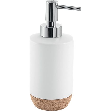 Gedy G-Canberra Dosasapone, Misure e Peso: 17X7X7 CM & 0,248 kg, Dispenser Sapone Bagno in Ceramica e Sughero, Finitura Bianca, Design R&S, 2 Anni di Garanzia, Unica (1/5)