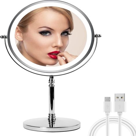 Miroir Maquillage Grossissant 8 Pouces – Rechargeable, 3 Couleurs – Grossissement 1x/10x – LED – Pour Bureau, Chambre, SdB (1/5)