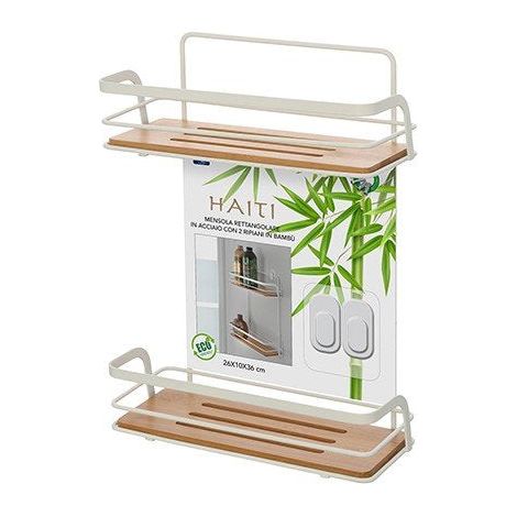 Exagonshop Mensola due ripiani in acciaio bianco e bambu Haiti