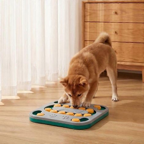 Comedero cuadrado de alimentación lenta para perros, comedero interactivo tipo rompecabezas con tapa y diseño de huella de pata, comedero de entrenamiento antitragantamiento para perros y gatos, gris, (1/5)