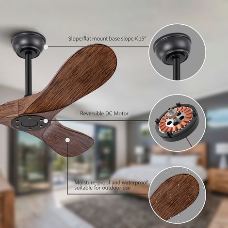Ventilateur de plafond 42 pouces sans éclairage, 6 vitesses, moteur DC silencieux réversible, moderne avec télécommande pour intérieur/extérieur, style ferme, bureau, chambre (1/5)
