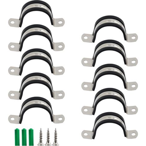 Lot de 10 colliers de serrage M60 en caoutchouc pour tuyau en acier inoxydable 304 avec vis autotaraudeuses et chevilles murales en plastique (1/5)