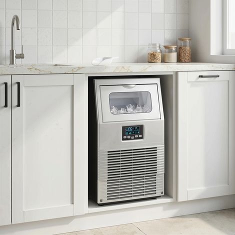 Machine à glaçons professionnelle, éclairage LED, affichage clair, avec pelle, argentée