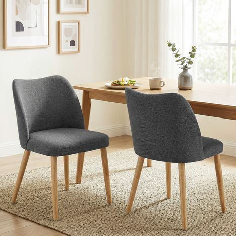 Pack de 2 Sillas de Cocina Nórdicas Tapizadas de Lino Respaldo Curvo Asiento Acolchado Patas de Madera Gris Claro (1/5)