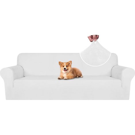 Samt Sofa Überzug 4 Sitzer, elastisch, rutschfest, haustierfreundlich, weiß (1/5)