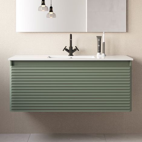 Meuble de salle de bain 120cm simple vasque - 2 tiroirs - sans miroir - vert - SUZA
