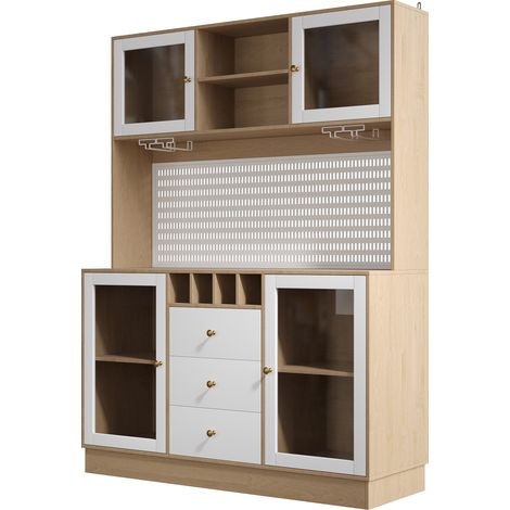 Armoire haute moderne, meuble de cuisine avec éclairage LED intelligent, armoire haute pour salon, meuble latéral avec porte-bouteilles et protection anti-basculement, étagères intégrées réglables, bl (1/5)