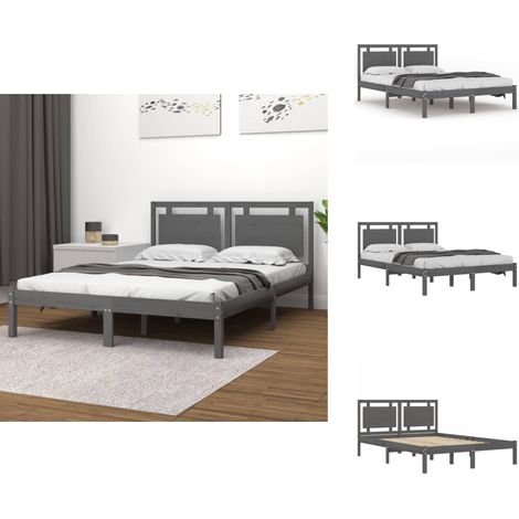 Massivholzbett Grau 200x200 cm - Holzbett - Massivholzbette - Kiefernbett - Doppelbett - Boxspringbetten (1/5)