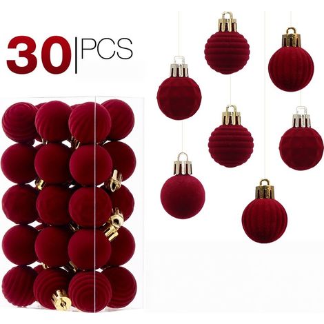 Lot de 30 boules de Noël flockées 3 cm, décorations pour petit sapin, finition velours luxueuse (1/4)