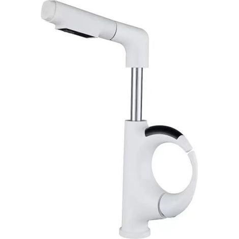 Robinet robotisé (blanc élégant) avec affichage LED de la température, douchette extractible et double sortie d'eau. (1/5)
