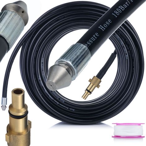 Tubo Alta Pressione per Pulizia Fognature 20m – Compatibile con Nilfisk, Lavor, Stihl  160 Bar, 60°C  Ugello 1+3, Nylon Resistente