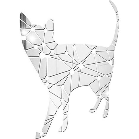 Autocollant Miroir Chat Géométrique Design Acrylique Haute Qualité pour Décoration Murale Salon Chambre Argenté (1/5)