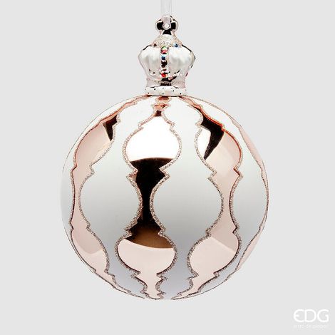 EDG Enzo De Gasperi Palla Natale Vetro e Porcellana Arabesque D 12 Cm White Pink1 Pz