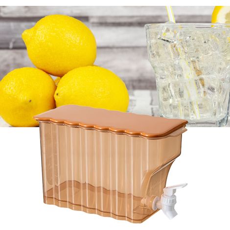 Pichet à eau grande capacité avec robinet pour réfrigérateur, résistant à la chaleur, convient pour les fruits, les citrons, le thé et les jus. Orange. (1/5)