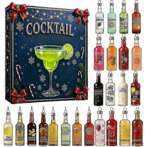 Calendrier de l'Avent Cocktails 2025 (1-3X), compte à rebours de 24 jours avec 24 cocktails, décoration de Noël 2D en acrylique, ornement pour sapin de Noël (1/5)