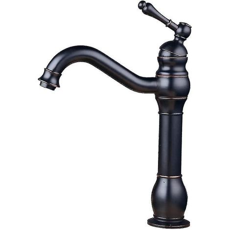 Robinet mitigeur rétro pour lavabo, en laiton noir, bec haut, design élégant et antique, robinet unique noir (1/5)