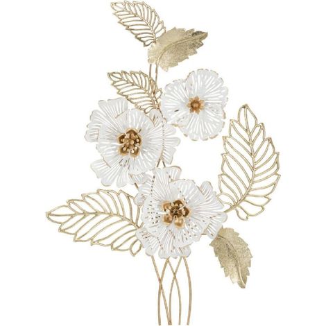 Mauro Ferretti Décoration murale fleurs feuilles 54x73.7 cm blanc