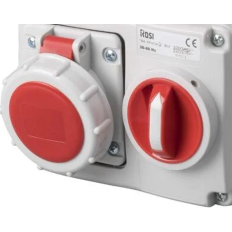 Toma de corriente enclavada con seccionador rosi material eléctrico serie 14 4p 32a 400v rojo - 14.3332r6-i
