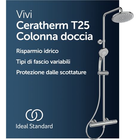 Ideal Standard Ceratherm T25 - Colonna Doccia Termostatica con Tecnologia CoolBody Anti-Scottature, Risparmio Eco-Flow 12L/min e Blocco 40°C - Cromo (1/10)