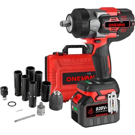 Avvitatore a impatto ONEVAN 2100 Nm, 1/2 Brushless Avvitatore a impatto senza fili Adatto per autocarri di grandi dimensioni, veicoli portanti Con 2 batterie da 6,0 Ah e 12 accessori