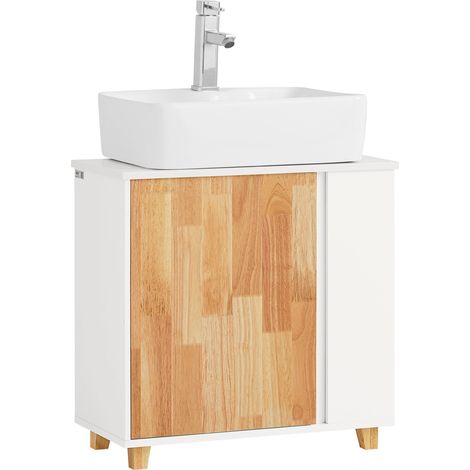 Mobiletto per lavandino bagno Mobile sotto lavabo con 1 anta Bianco-Naturale 60x29x60cm BZR75-W SoBuy (1/5)