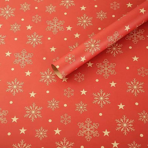 Recycelbare rote Weihnachts-Geschenkpapierrolle, 74 cm x 50 cm, für Weihnachtsgeschenke, Geburtstage, umweltfreundliche Geschenkdekorationen (1/4)