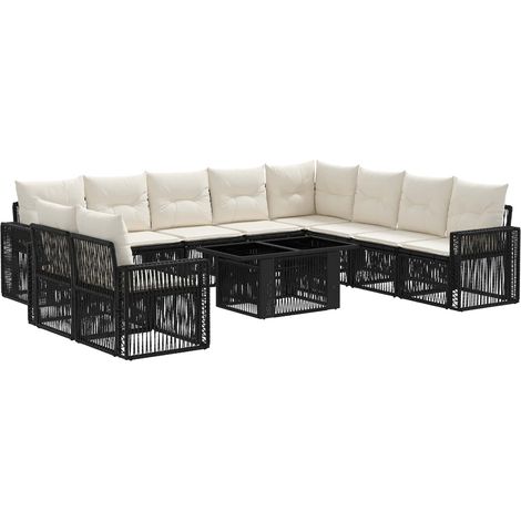 Set Divano da Giardino 11 pz Nero e Bianco Crema polyrattan vidaXL (1/5)