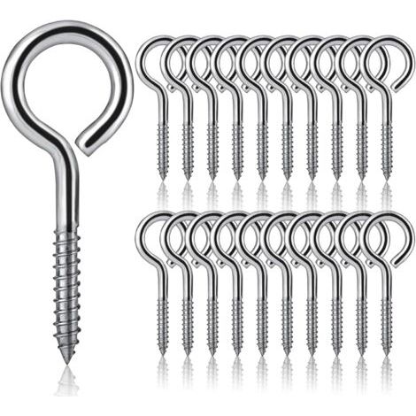 20 Pièces Vis à œillets M5 x 65 Crochets à Vis en Acier Inoxydable 304 Piton à Visser Crochet a Visser Piton à Vis Crochets Métalliques Autotaraudants pour Bricolage, Travaux Manuels, Cadres en Bois (1/4)
