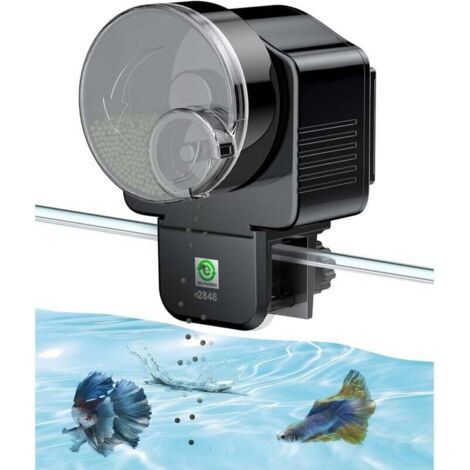 PA Distributeur automatique de nourriture pour aquarium de 60 ml avec minuterie de vacances, quantité de nourriture distribuée réglable, fonctionne sur piles (piles non incluses). (1/4)