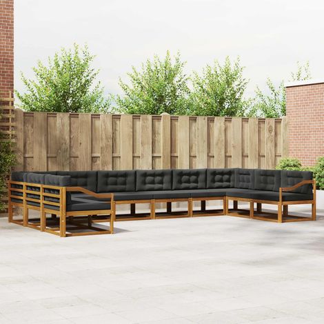 Outdoor-Sofagarnitur mit Kissen 10 pcs Natur und Anthrazit