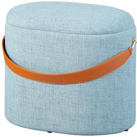 pouf grigio con contenitore e maniglia in ecopelle, 42x30x36cm (1/5)