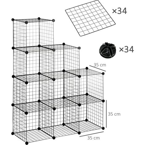 Étagère en fil d'acier à assembler, 9 casiers, range-chaussures, noir, pour séjour, 35x35x35 cm, compacte et design (1/5)