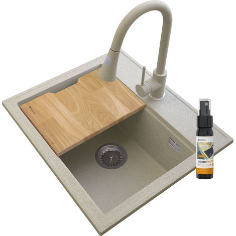 FOXAL ÉVIER GRANIT BEIGE + ROBINET SERPENT BEIGE (1/5)