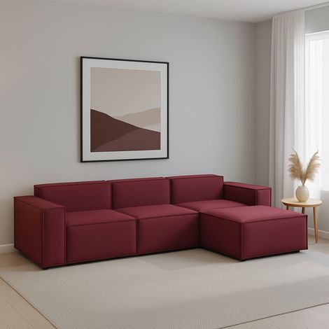 Talamo Italia - Divano fisso con penisola Ananas, Divano componibile con penisola destra, Sofà moderno in tessuto, 100% Made in Italy, Cm 300x170h70, Rosso (1/5)