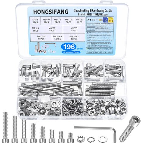 196 Pcs Set de Vis M6, Vis à Tête Cylindrique Six Pans Creux Inox (1/5)