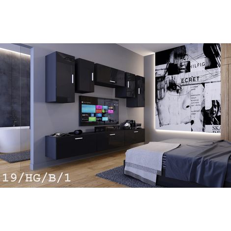 Ensemble meuble TV CONCEPT 19-HG-B-1-1B noir brillant 276 cm (1/2)