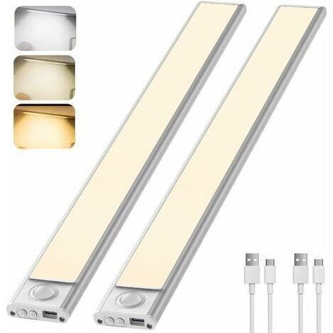 Lampe de Placard 30cm à Détecteur de Mouvement Intérieur, Réglette LED Cuisine sans Fil, Lumière D'armoire 6000K avec 3 Modes d’Éclairage, Rechargeable par USB, 2 Pack [Classe énergétique A+++] [Class (1/3)