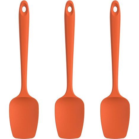 Silicone Spoon Spatula: Set of 3, 315℃ Heat Resistant, BPA-Free Flexible Rubber Scraper, Kitchen Utensils for Cooking, Scraping and Mixing (Orange) (1/5)