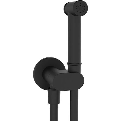 Idroscopino per wc e bidet nero opaco tondo con supporto e flessibile 90 cm (1/2)